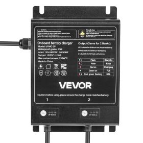VEVOR Marine Battery Charger, 2-Bank, 10A 12V Onboard Boat Charger, IP68 Waterproof Smart On-Board Battery Charger, for Lithium-Ion (LiFePO4), NC